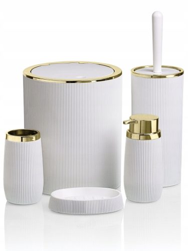 Bathroom Accessory Sets Okyanus Set of 5 Bathroom Accessories, White, Yellow and Gold Tones