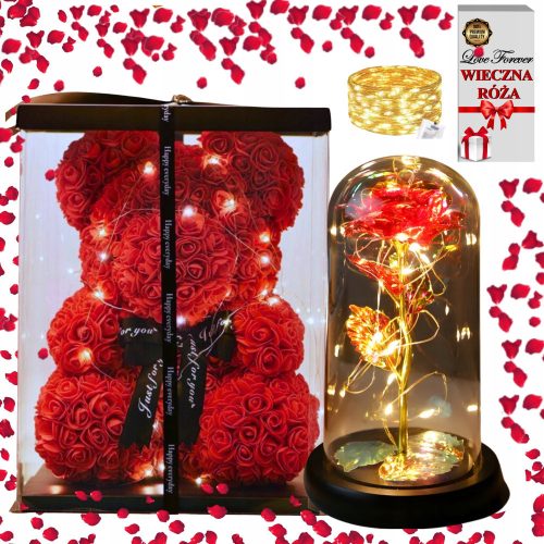 LARGE BEAR WITH ROSES LED 40CM ETERNAL ROSE VALENTINE'S DAY GIFT XXL SET