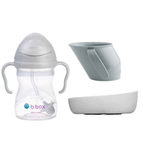  Set bottle with straw 240 ml B.BOX + curved cup and bowl grey DOIDY