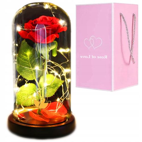 Artificial Flowers and Fruits Eternal LED Rose in Glass, Mother's Day Gift