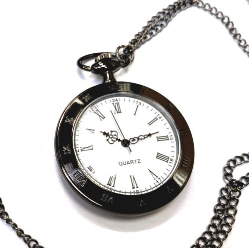  Roman numeral pocket watch, compass - retro style - black