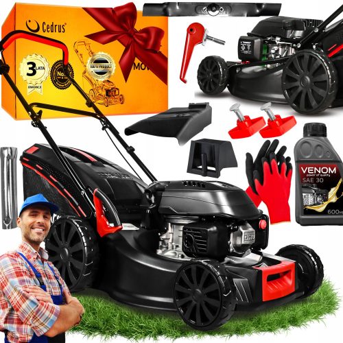 Petrol lawn mower - Cedrus petrol lawn mower with basket, 145 cm³ capacity. Basket 65 l, cutting width 48 cm + 2 more products