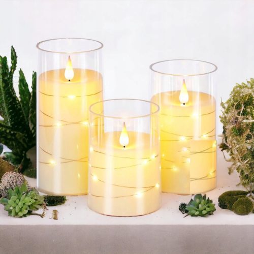  SET OF 3 BATTERY-OPERATED LED CANDLES WITH FLAME EFFECT