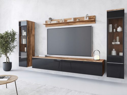  Bratex black living room furniture, black Wotan oak