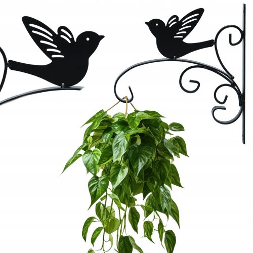  Black metal hanger for the wall, hook for flower pots - Ptak 1 pc. + 2× QUICK INSTALLATION PINS 6x40 SM WKRĘT-MET 1 pc.