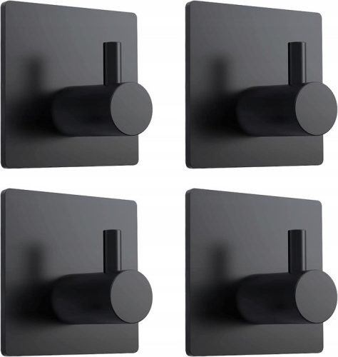 4x SELF-ADHESIVE HANGER, BLACK TOWEL HOOK