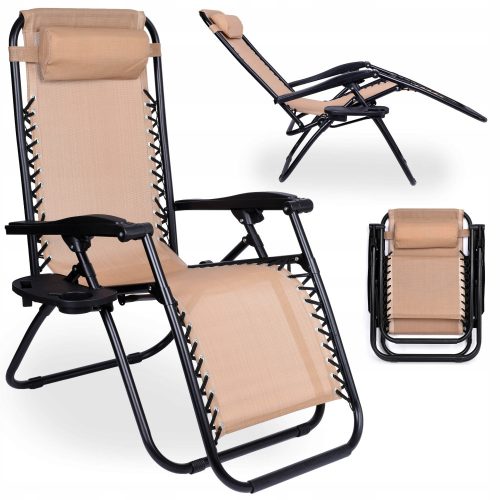 Sun Loungers and Garden and Terrace eHokery Metal Deck Chair, Beige and Brown