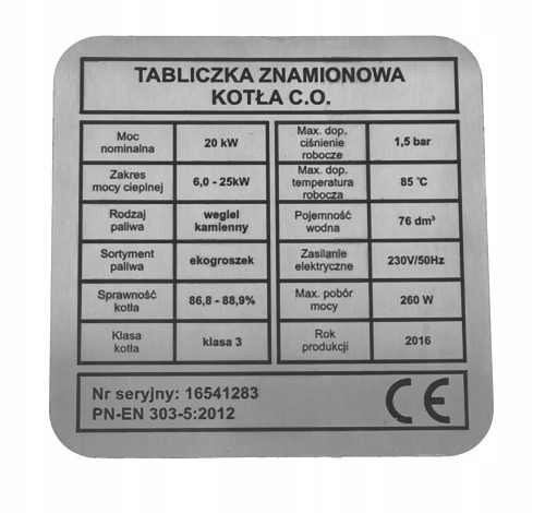 NAME PLATE Boiler for stove, boiler 9x9cm STAINLESS STEEL