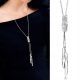  Necklace Long Silver Fringe Tassel Rhinestones