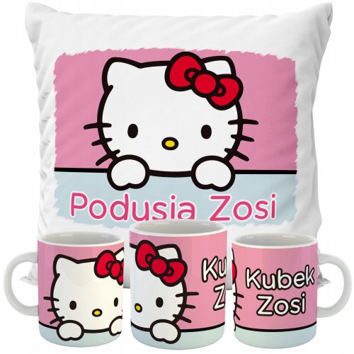  HELLO KITTY PILLOW + MUG SET, NAME, BIRTHDAY GIFT, VARIOUS DESIGNS