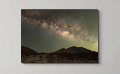 Pictures on the wall Picture of the cosmos Milky Way over a volcano on metal