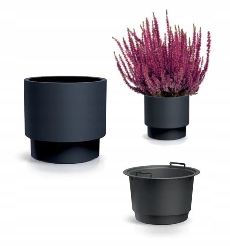  Prosperplast flowerpot, 29.8 cm x 29.8 x 28 cm, diameter 29.8 cm, plastic in grey and silver tones