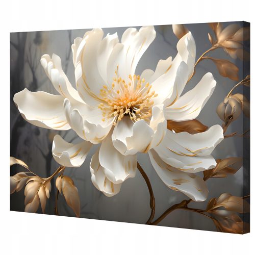 Images sur le mur, toile, peinture 3D, fleur de magnolia dans les feuilles dorées foncées, 120x80 cm