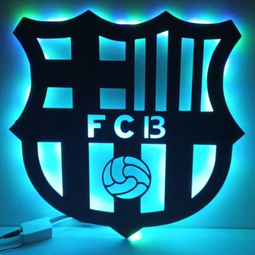 Images sur le mur Tableau du FC Barcelone Blason de football en bois Cadeau Lampe de nuit LED