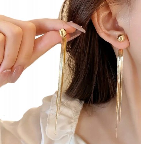  GOLDEN LONG SNAKE EARRINGS TRIO BALLS 10 cm SURGICAL STEEL AISADI