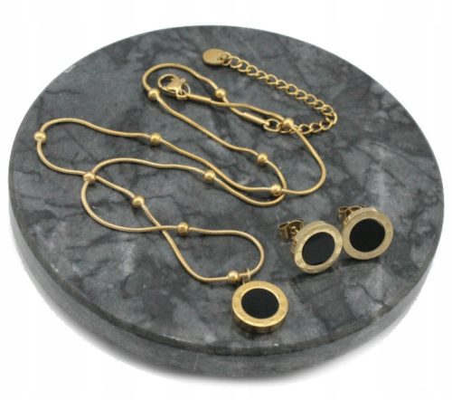  GOLD JEWELRY SET SURGICAL STEEL BLACK EYE CLOCK 12 mm