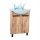 Golden oak standing bathroom cabinet with 60 cm washbasin, glossy shelf