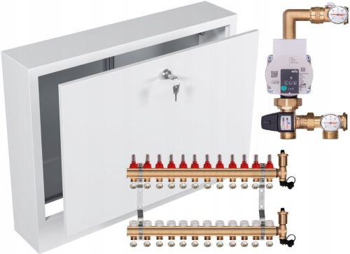  Brass underfloor heating distributor 12 with WILO PUMP + SURFACE-MOUNTED BOX