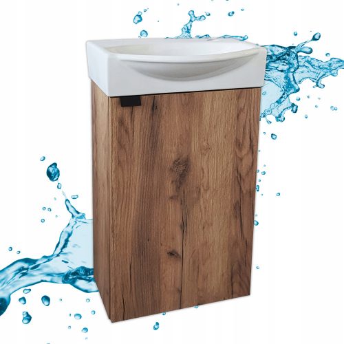 Set of wall mounted bathroom cabinet with washbasin, 40 x 33 cm, matt gold oak