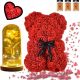 Teddy bear with roses 25 cm made of rose petals as a gift + eternal rose made of glass, glowing LED in a black box as a gift for Valentine's Day