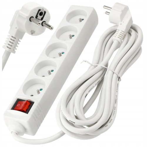 Berge Strip extension cable 5 m, 5 pcs. sockets, white