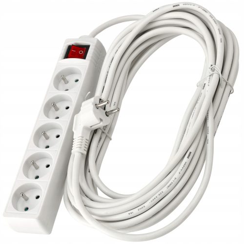 Berge Strip extension cable 10 m, 5 sockets, white