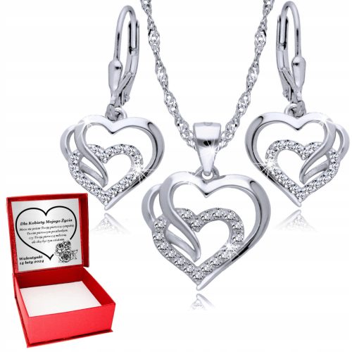  Silver Set Chain and Earrings 925 Heart Triple LOVE