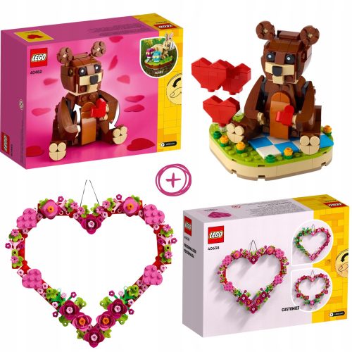  LEGO Creator 40638 heart-shaped decoration + LEGO ICONS 404624 Valentine's Day Lego Teddy Bear for Girls as a Gift Bear Valentine's Day Brown Bear