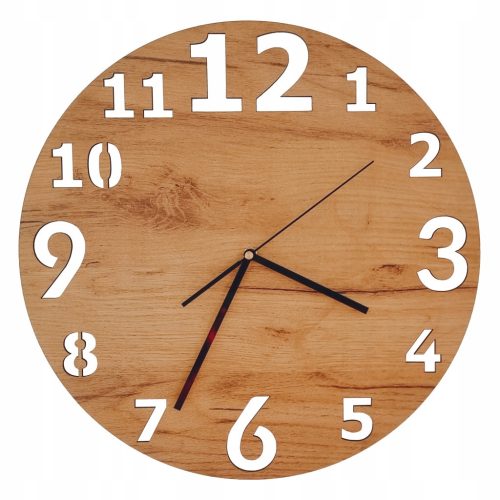  WALL CLOCK, WOOD, LARGE, MODERN, oak color, 3D