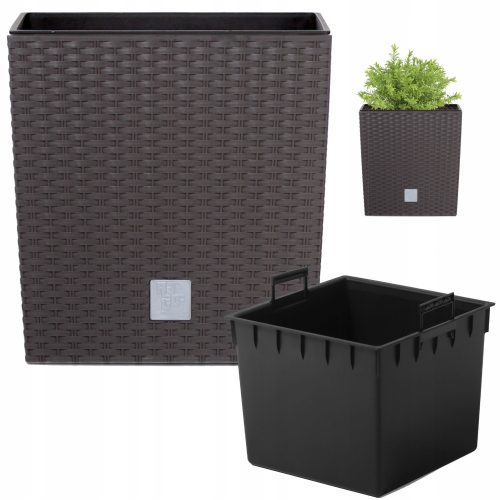  Prosperplast flowerpot, 26 cm x 26 x 26.6 cm, diameter 10 cm, plastic in brown and beige tones