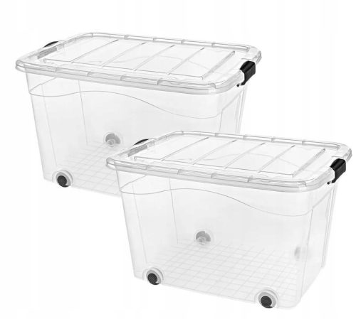  Container, toy box with lid on wheels 100L Transparent 2 pcs