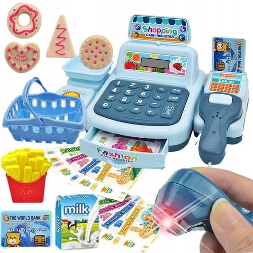  Battery-operated cash register, scanner, light, sound