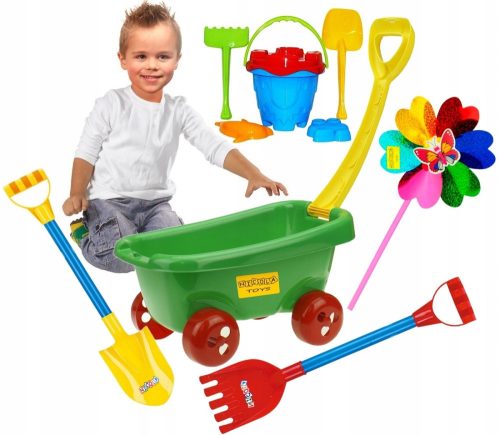 COMPLETE SANDBOX SET, CARRIER, BUCKET, SHOVEL, RABBES, MOLDS 8596