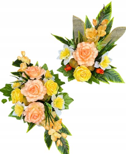 Grave decoration with roses, spring composition, garnished with a vase