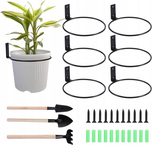  Ring holder, wall mount for a flower pot, black edge, 6 pcs