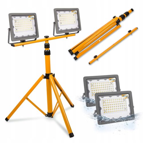 Standing double Ledlux halogen lamp stand 160 cm yellow + 2× halogen neutral white 5000 lm 50 W