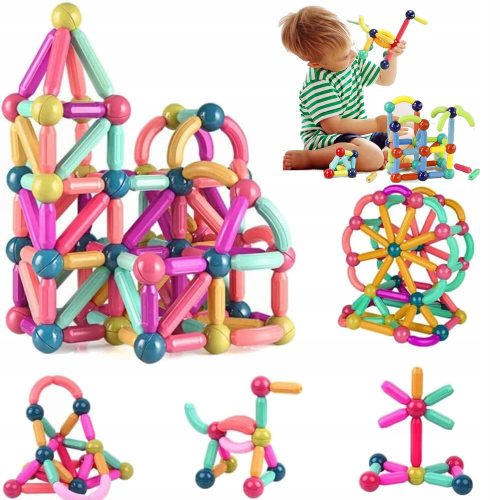  MAGNETIC CONSTRUCTION EDUCATIONAL BLOCKS, LARGE SET 64 BASE ELEMENTS