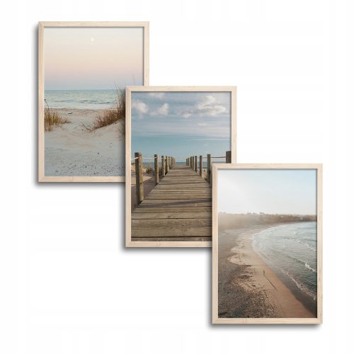 Images au mur 50 x 70 cm ensemble de trois tableaux et affiches dans un cadre en bois « Boho Bridge to the Beach ».