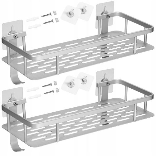 HANGING SILVER ALUMINUM BATHROOM SHELF FOR THE SHOWER, PINNED