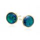  ROUND GOLD PLATED SILVER STUD EARRINGS HOOPS GREEN OPAL