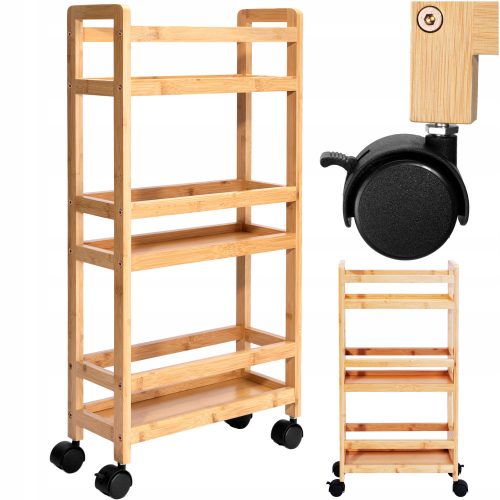 MOBILE BATHROOM CABINET ON WHEELS, NARROW KITCHEN SHELF MADE OF BAMBOO