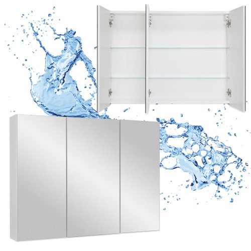 White wall-mounted bathroom cabinet with mirror, 85 cm, lacquered, with soft-close mechanism