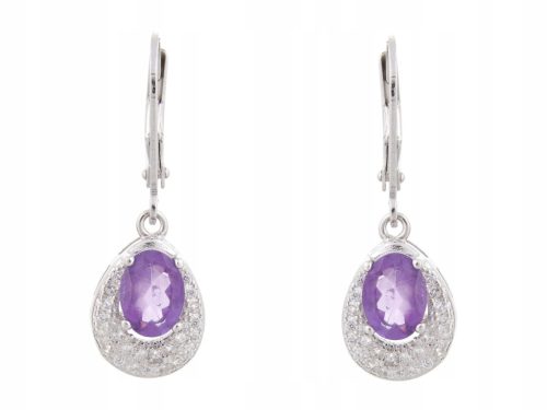  SILVER HANGING EARRINGS RHODIUM PLATED AMETHYST NATURAL