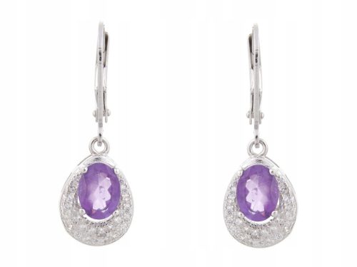  SILVER HANGING EARRINGS RHODIUM PLATED AMETHYST NATURAL