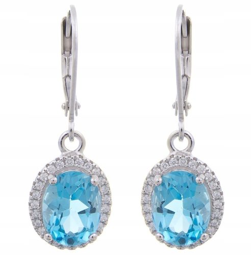  HANGING SILVER EARRINGS RHODIUM PLATED MARQUISE SWISS TOPAZ NATURAL