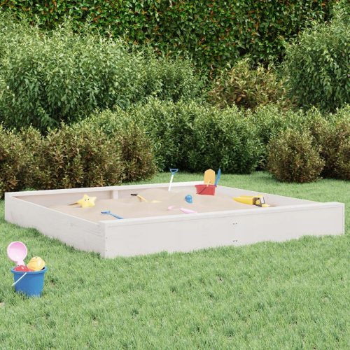 Sandbox with seats, white, square, pinewood