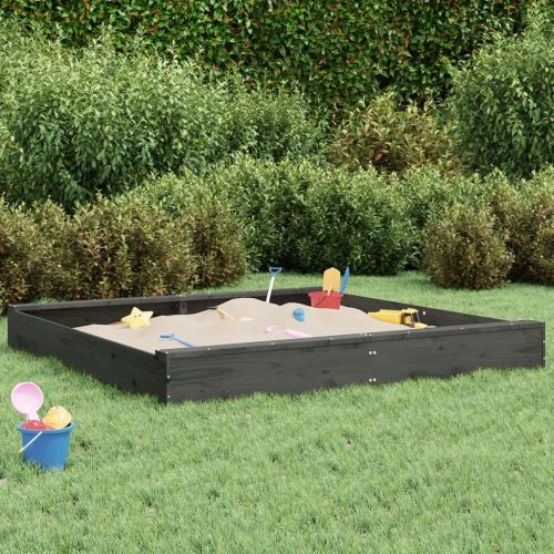 Sandbox with seats, grey, square, pinewood