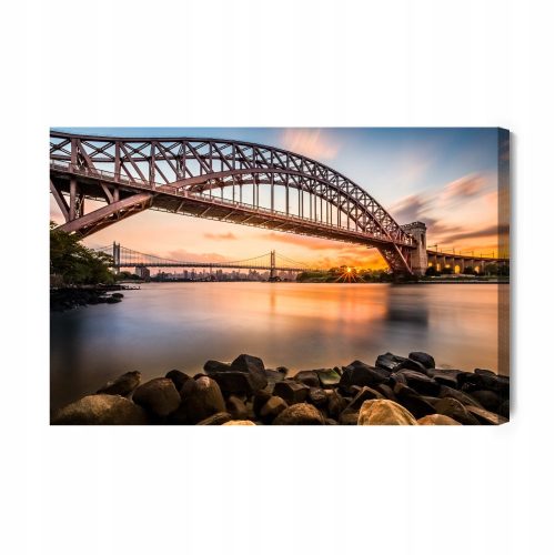 Tableaux muraux ponts sur la rivière à New York au coucher du soleil 100 x 70 cm