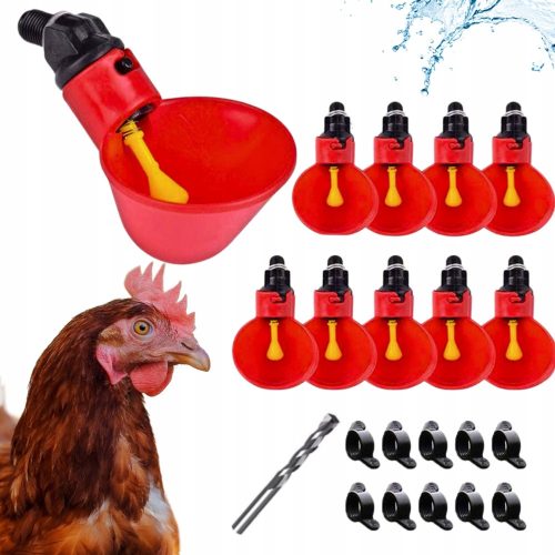 10 x Automatic Water Beaters for Chickens and Birds, Free Drill Chicken Set