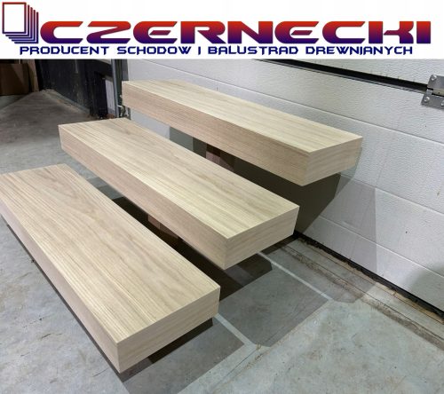 Oak shelf steps, cantilevered oak stairs